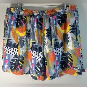 Saxx Oh Buoy 2N1 Swim Volley 5" Shorts Blue Tropical Mens 2XL Ballpark Pouch